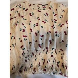 Vertiche Cream Cherry Print Smocked Waist Blouse